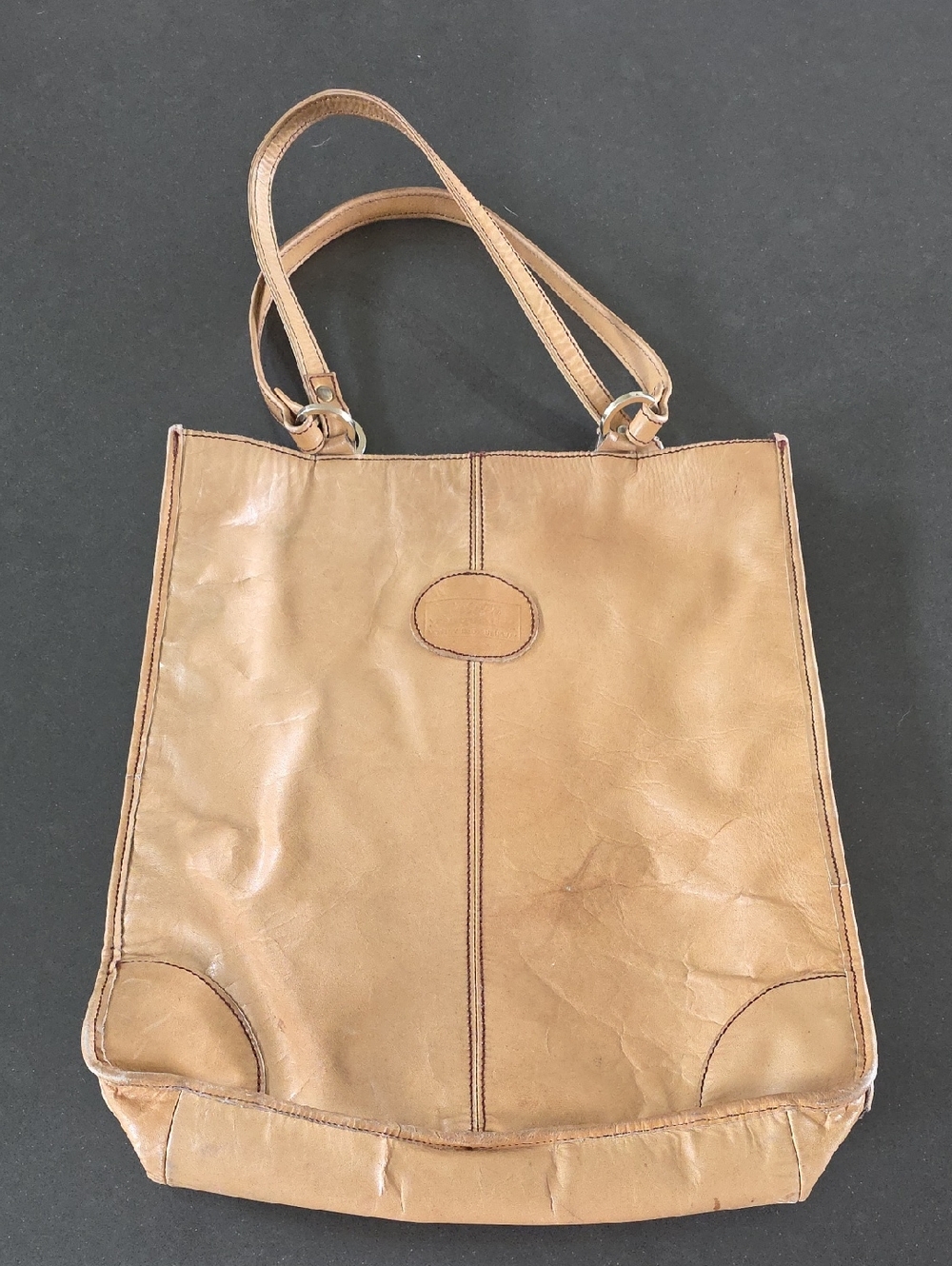 Classic Tan Leather Tote with Double Shoulder Straps